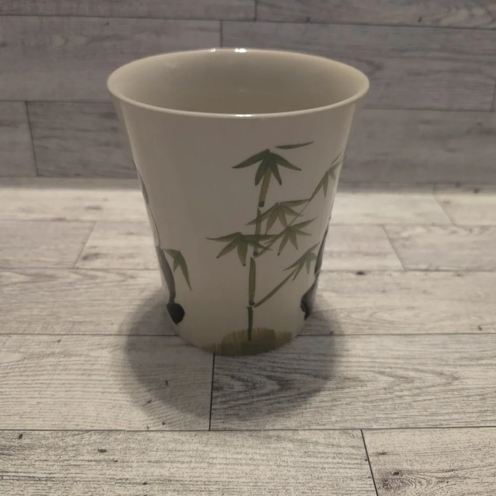 Pier 1 Imports Panda Bear 18oz Hand Painted Mug Bamboo‎ Handle